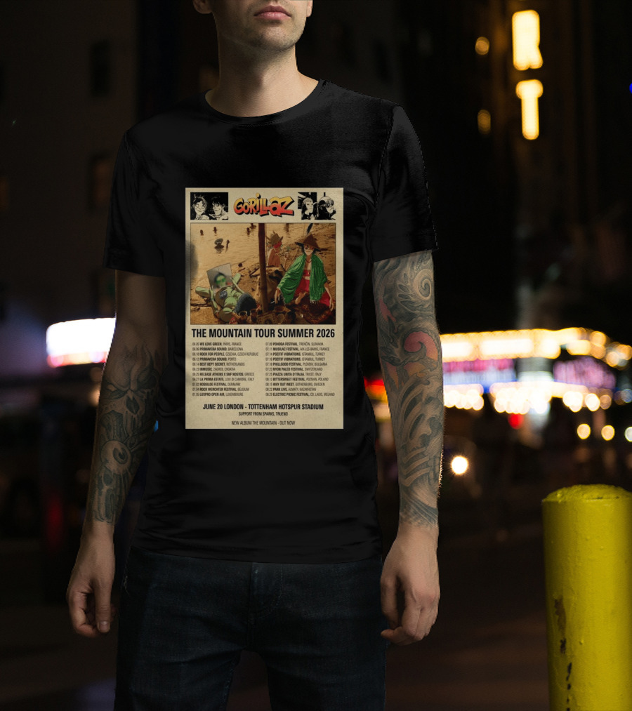 Gorillaz We Love Green Paris June 05 2026 The Mountain Tour T-Shirt