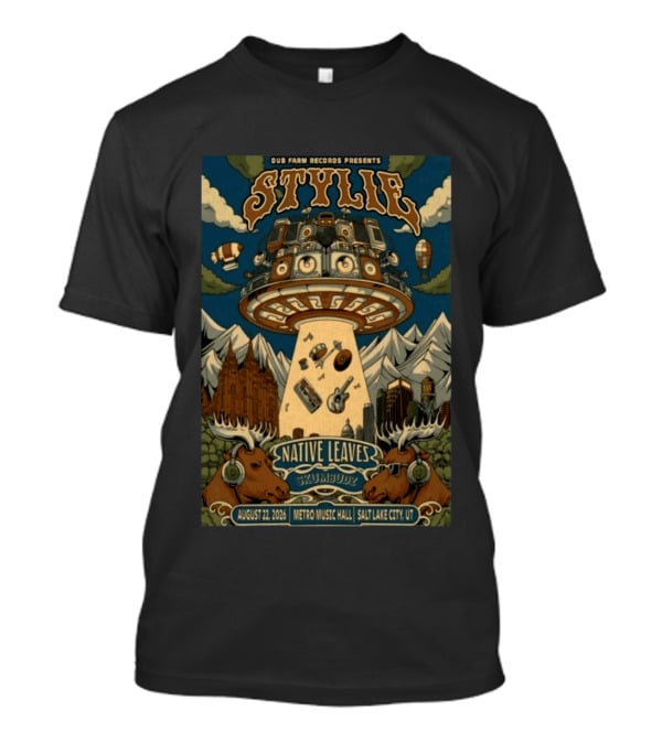 Dub Farm Records Presents Stylie Native Leaves Skumbudz Salt Lake City UT August 22 2026 Metro Music Hall T-Shirt