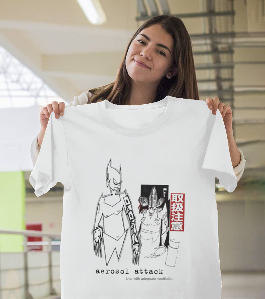 Aerosol Attack Use With Adequate Ventilation Japanese Text Robots T-Shirt