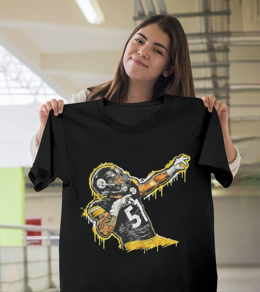 Nick Herbig 51 Pittsburgh Steelers Celebratory Pose Football Player Drawing T-Shirt