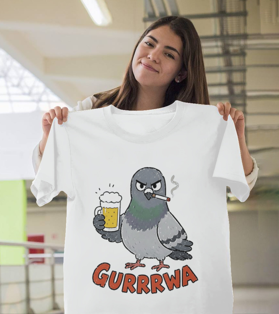 Gurrrwa Pigeon Holding Beer And Cigarette T-Shirt