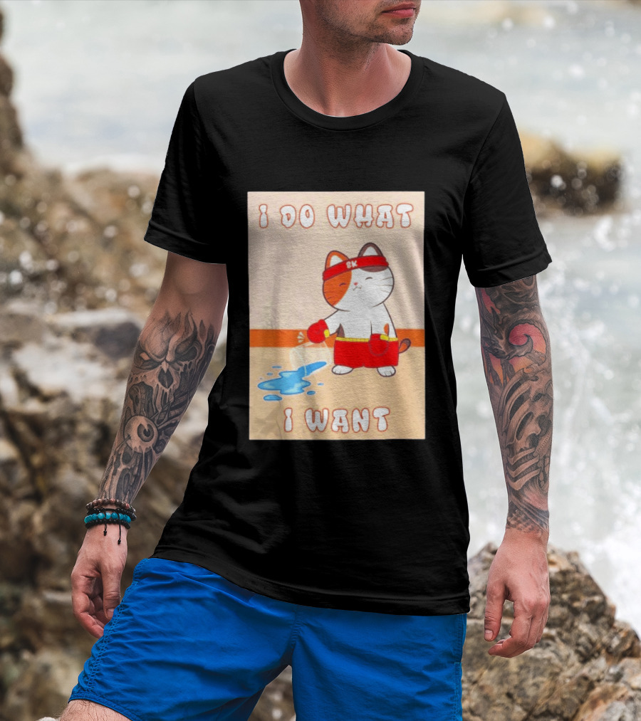 I Do What I Want Boxing Cat Spilled Water Red Gloves T-Shirt