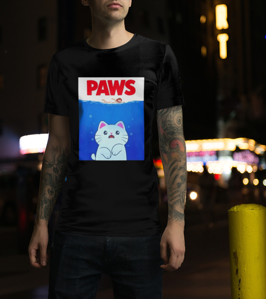 Paws Cat Parody Movie Jaws T-Shirt
