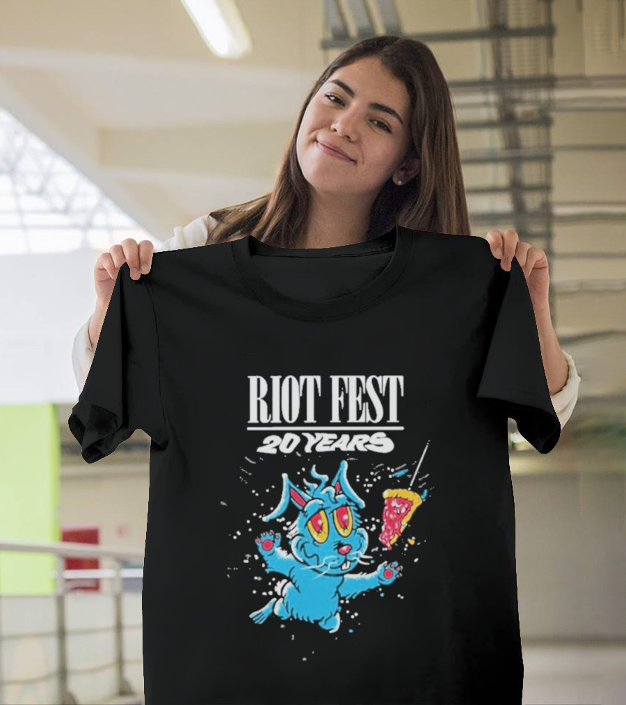 RIOT FEST 20 Years Blue Bunny And Pizza Slice Celebration T-Shirt