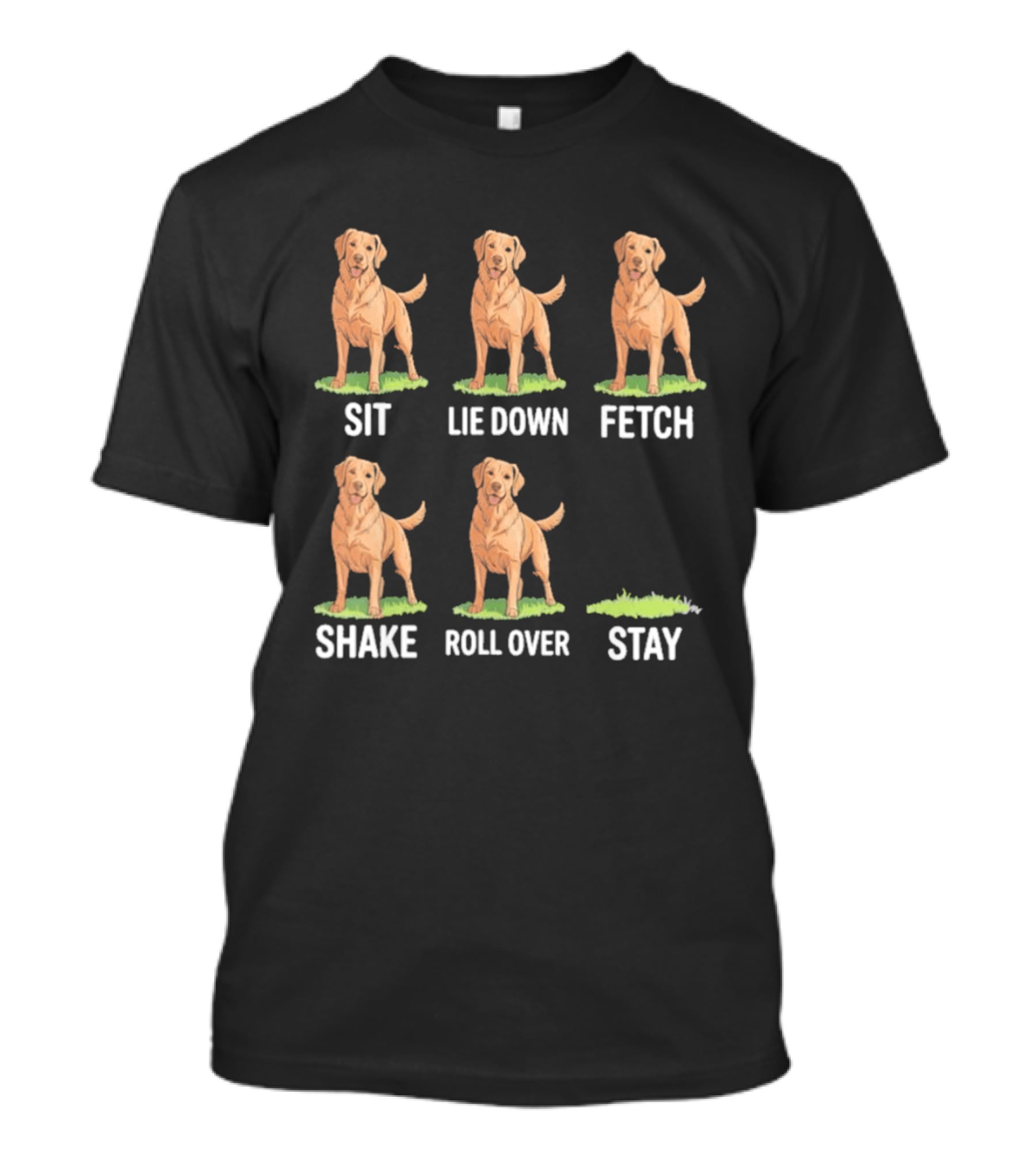 Sit Lie Down Fetch Shake Roll Over Stay Golden Retriever T-Shirt