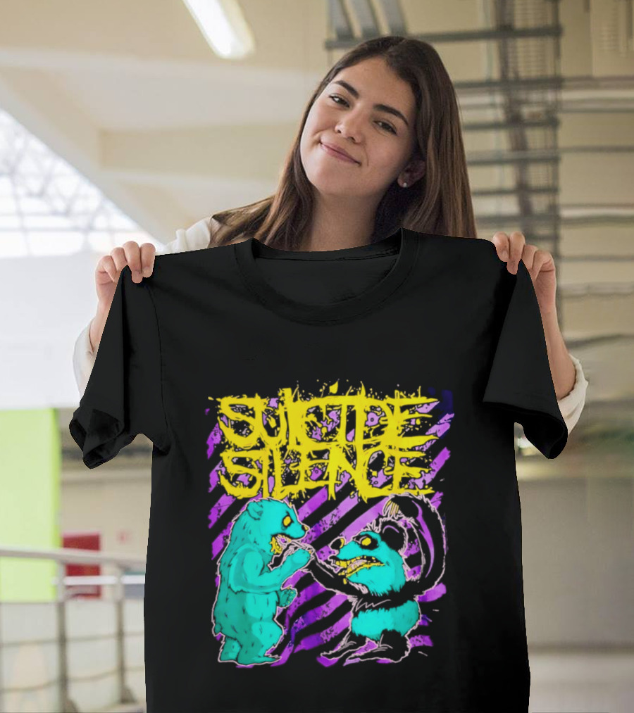 Suicide Silence Bears And Pandas Face Off In Striped Painting T-Shirt