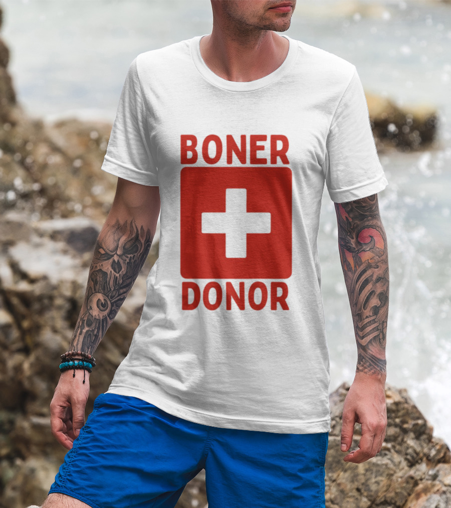 Boner Donor Sarcastic Adult Humor Red Cross T-Shirt