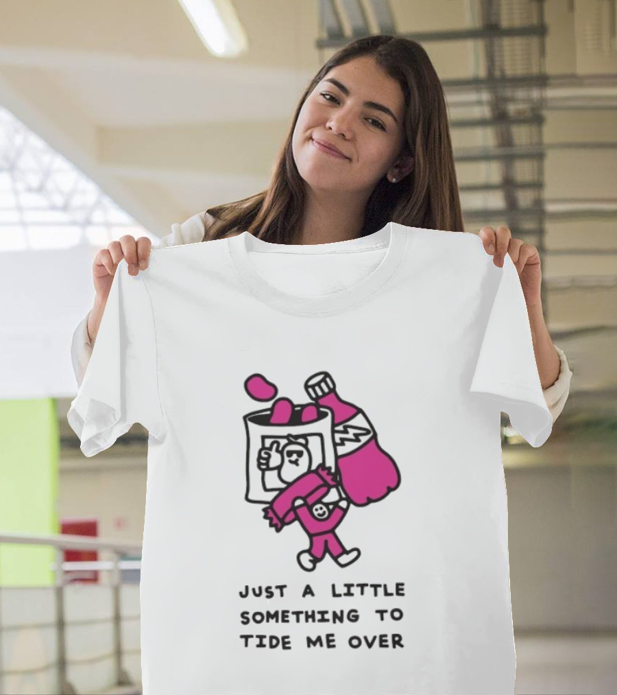 Just A Little Something To Tide Me Over Snack Pink Character Carrying Beer T-Shirt