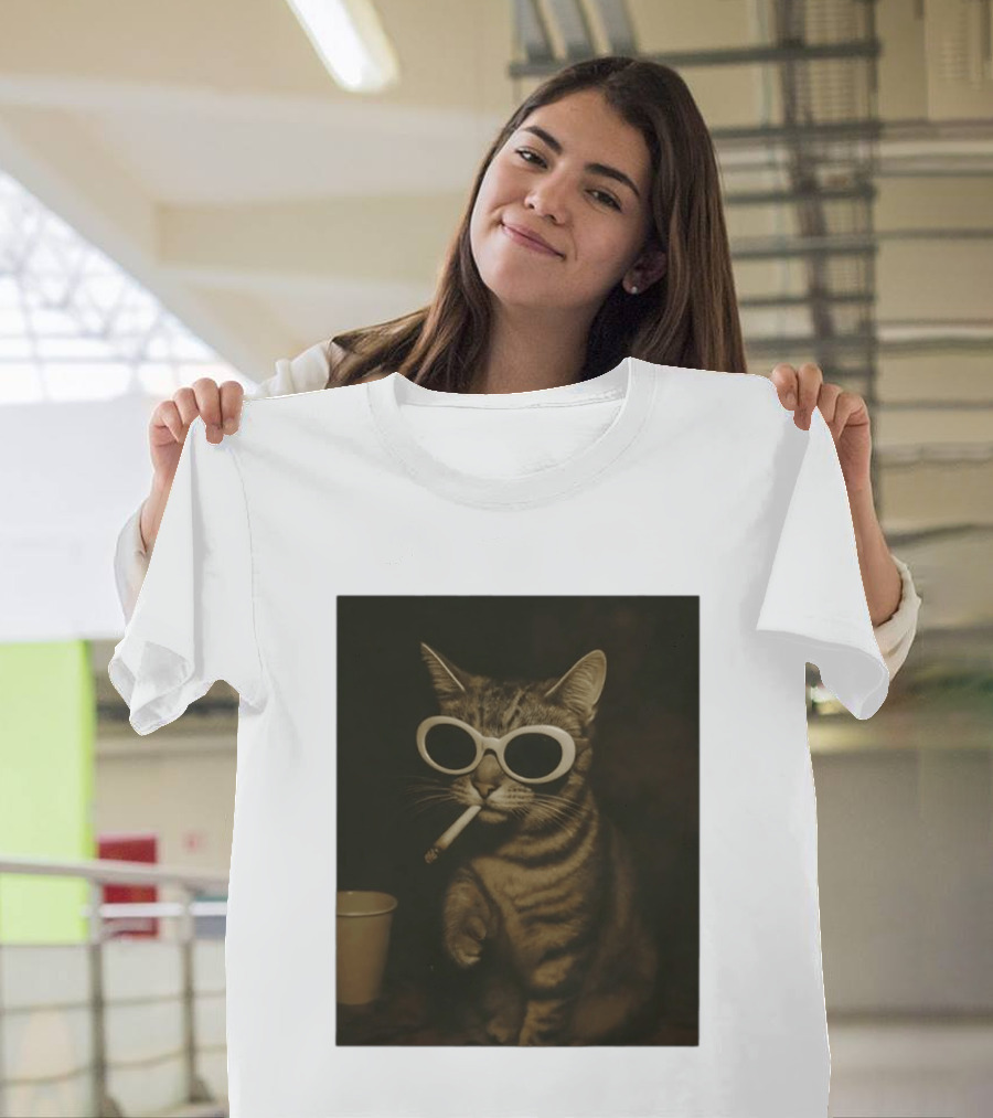 Cool Cat Smoking Sunglasses Meme Iconic Photo T-Shirt