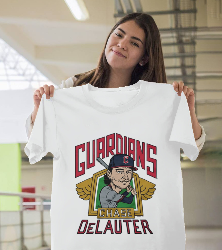 Guardians Chase DeLauter Baseball Caricature T-Shirt
