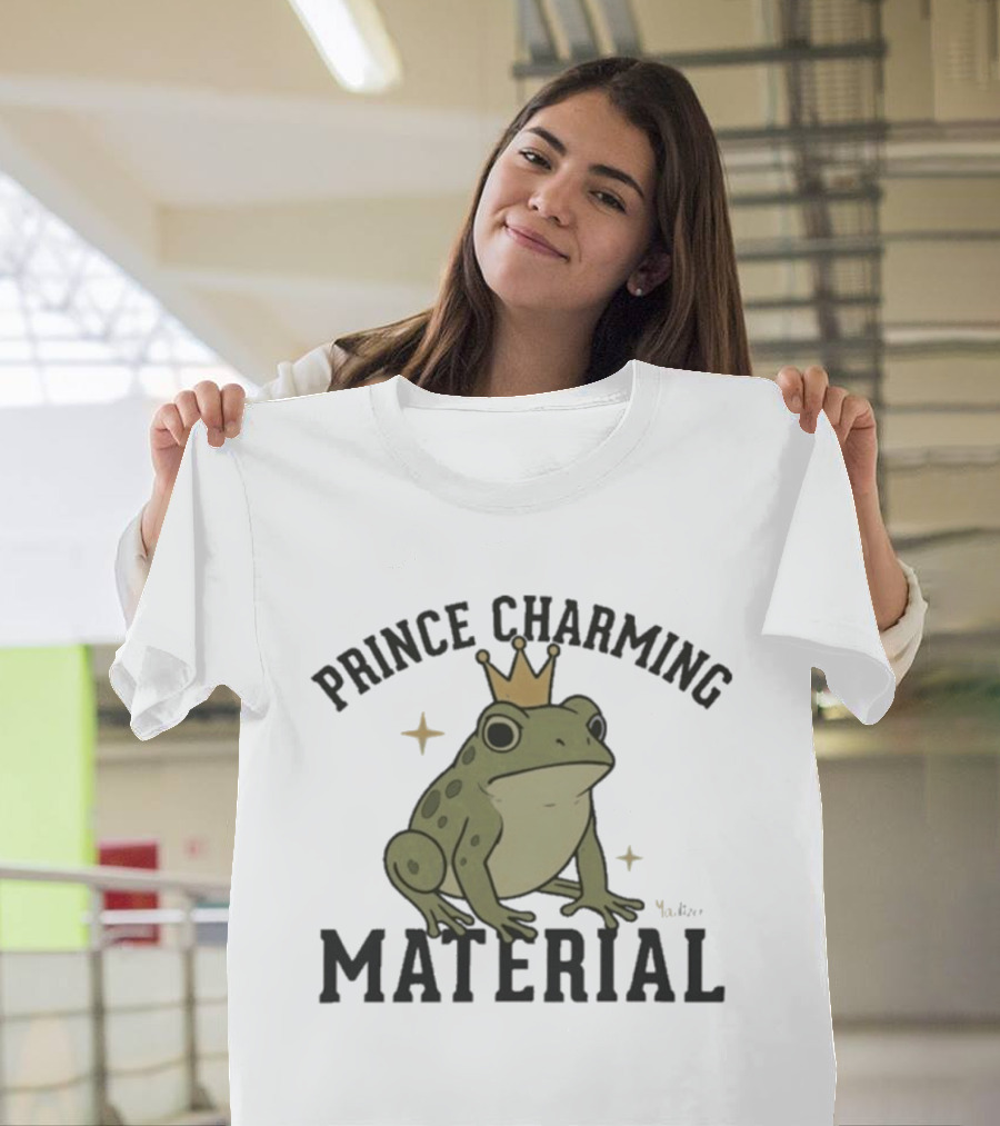 Prince Charming Material Frog With Crown And Stars T-Shirt