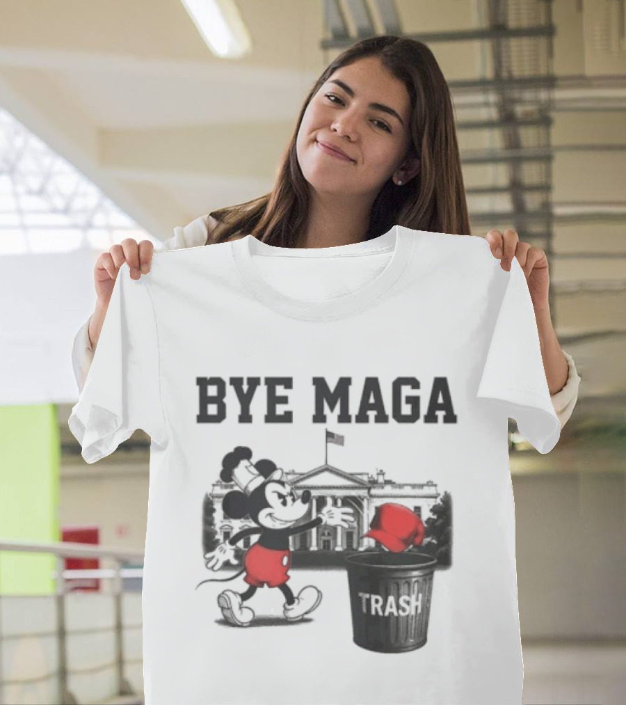 Bye Maga Trash Mickey Mouse Political Satire T-Shirt