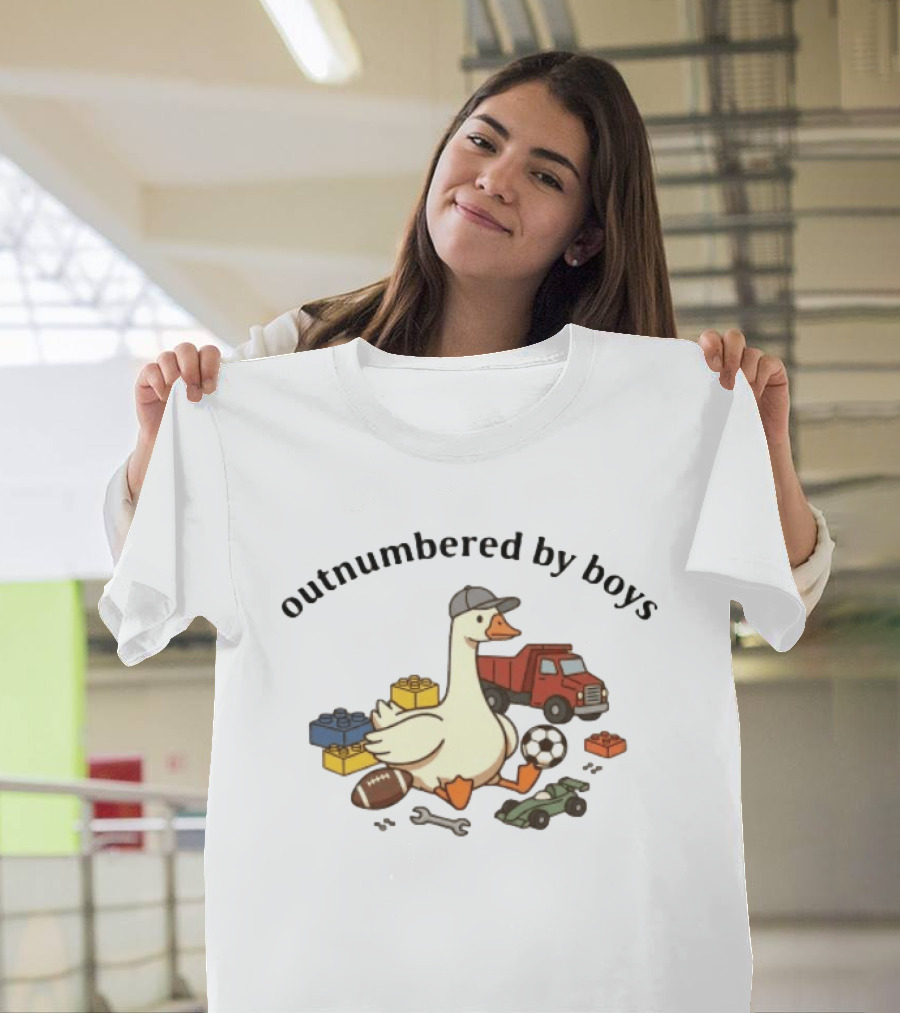 Outnumbered By Boys Goose With Toys Truck Football Soccer Blocks Racing Car T-Shirt