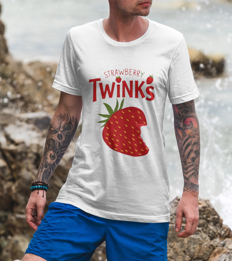 Strawberry Twinks With Bitten Strawberry Motif T-Shirt
