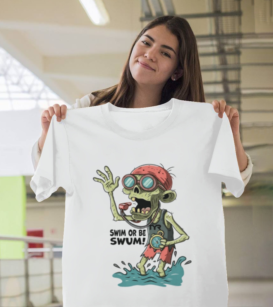 Swim Or Be Swum Zombie Lifeguard With Stop And Whistle T-Shirt