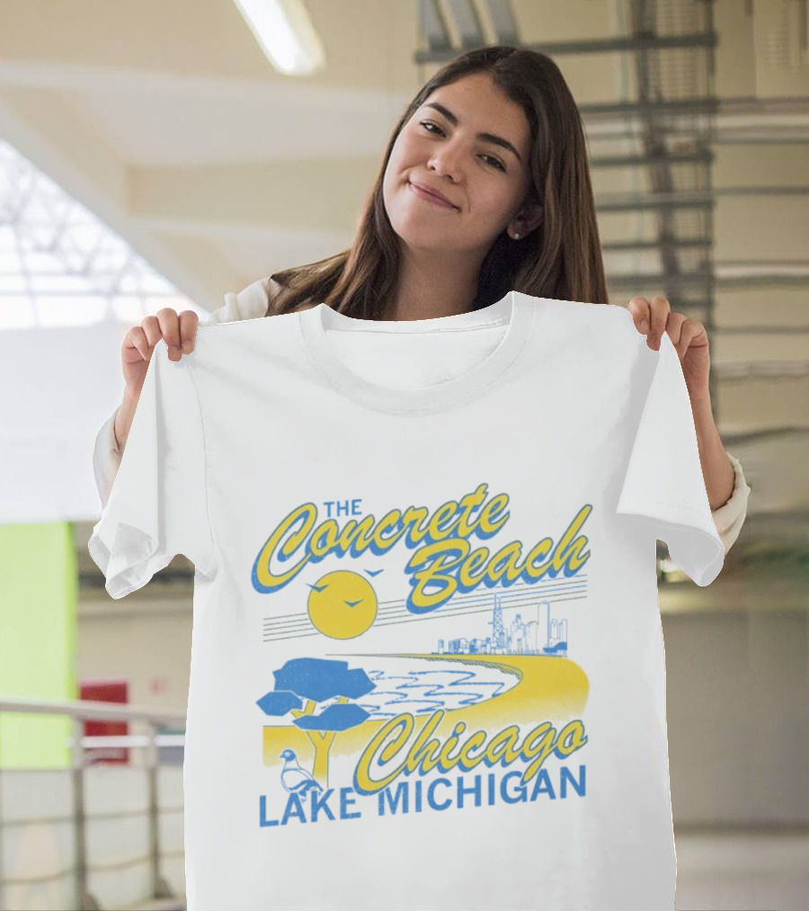 The Concrete Beach Sun Illustration Chicago Lake Michigan T-Shirt