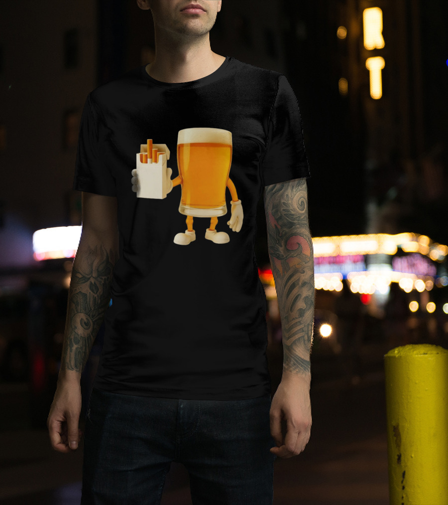 Beer Glass Holding Cigarettes Funny Drunk Cigs T-Shirt