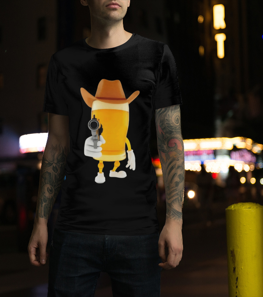 Cowboy Beer Glass With Gun Meme T-Shirt