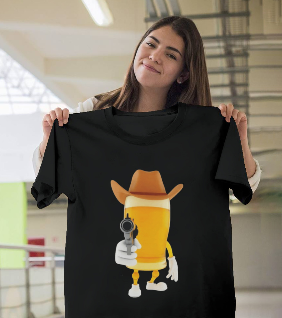 Cowboy Beer Glass With Gun Meme T-Shirt