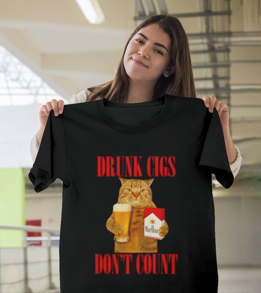 Drunk Cigs Don't Count Cat With Beer And Cigarette Pack T-Shirt