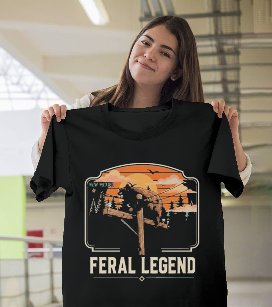 Feral Legend New Mexico Bear Climbs Light Pole Sunset Scene T-Shirt