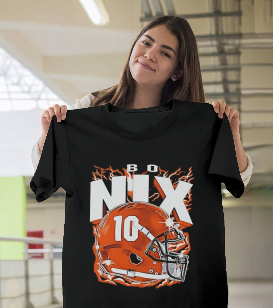 Bo Nix 10 Orange Football Helmet Flames T-Shirt