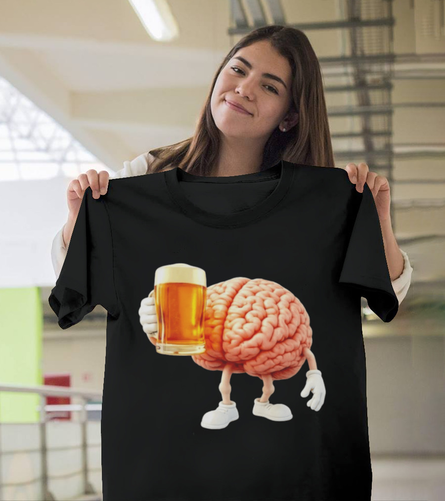 Brain Holding A Beer Drinking Anatomy Fun Humor T-Shirt