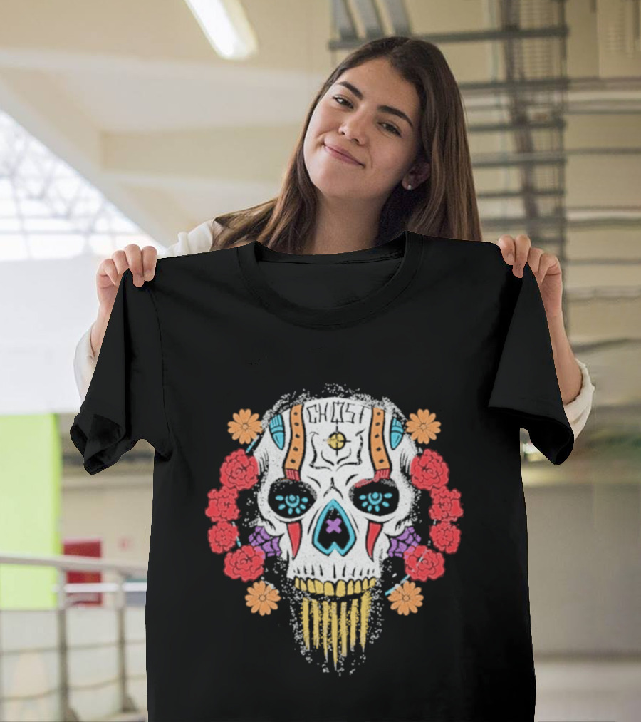 Call Of Duty Ghost Sugar Skull Floral Dia De Los Muertos T-Shirt