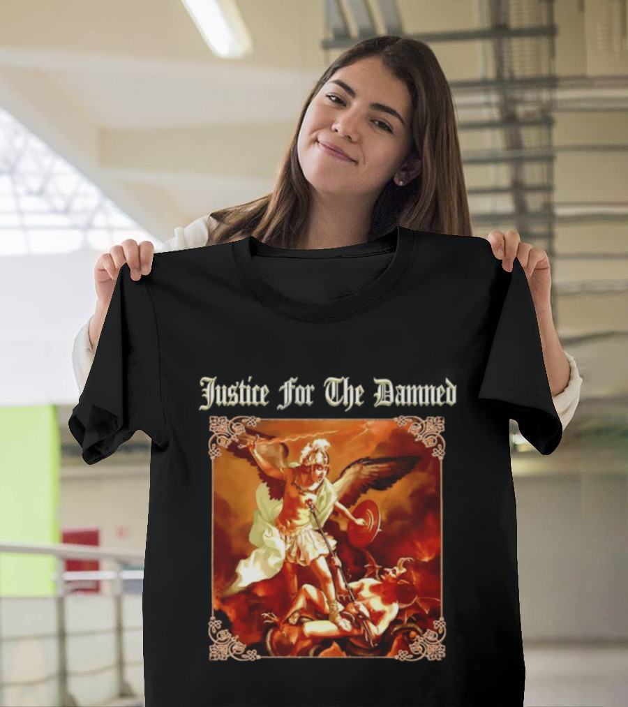 Justice For The Damned Metalcore Hardcore Knight And Fallen Angel Battle T-Shirt