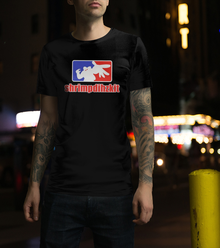 Shrimpdihzkit NBA Style Branding Parody Red White Blue T-Shirt