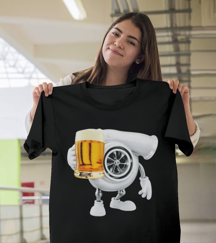 Turbo Beer Turbocharger Car Enthusiast Character With Beer T-Shirt