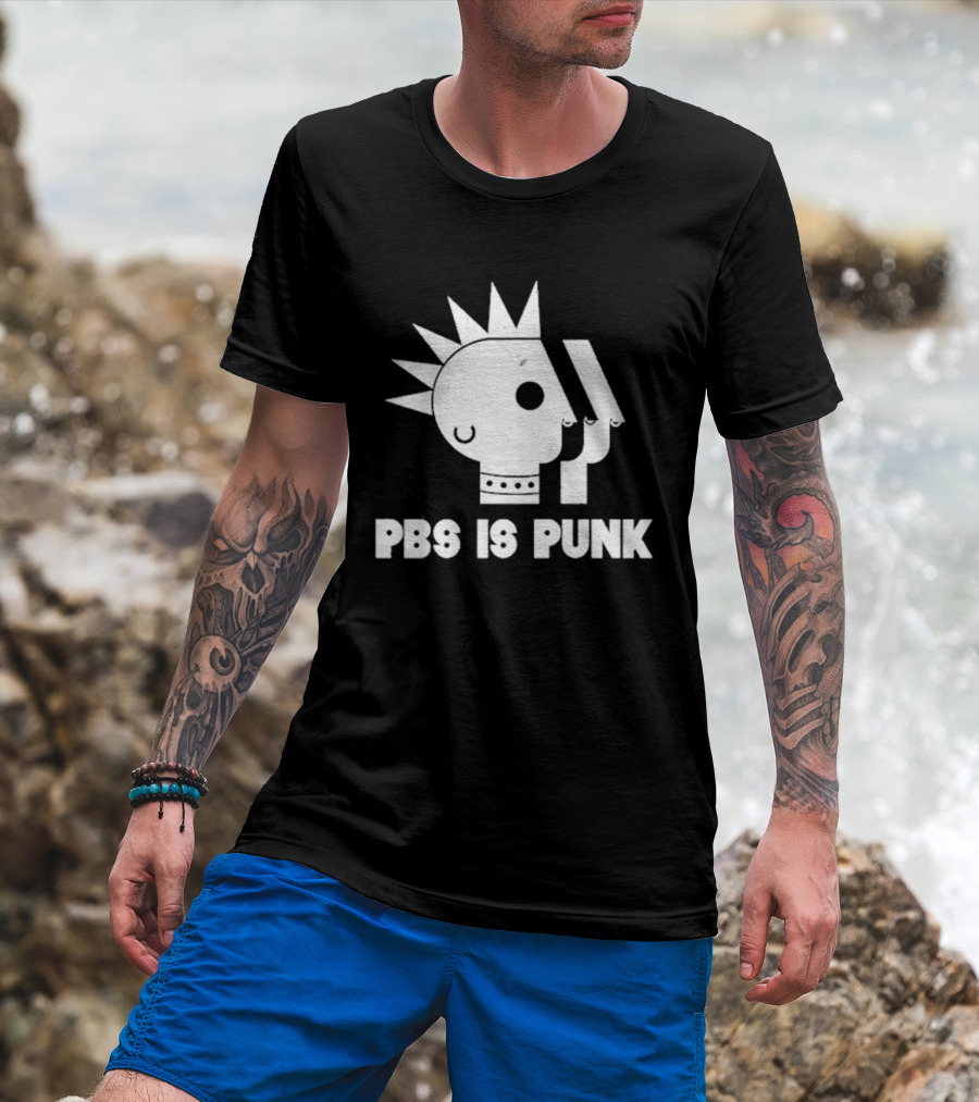 PBS Is Punk Distressed Style Mohawk Head Everyday Wear T-Shirt