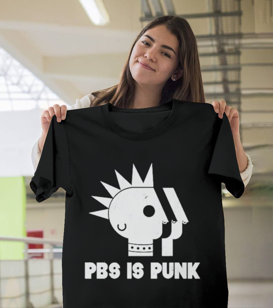 PBS Is Punk Distressed Style Mohawk Head Everyday Wear T-Shirt