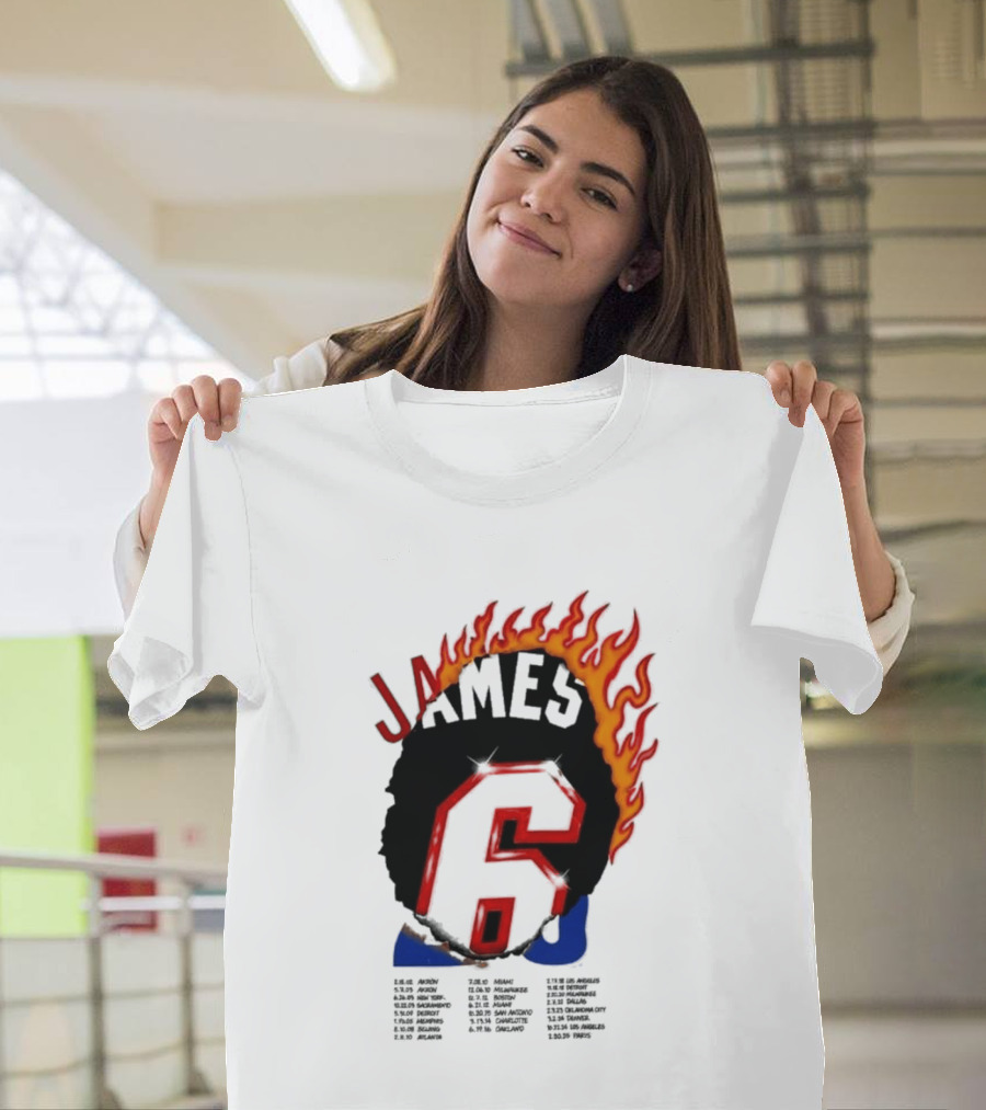James 6 Flame Basketball Legend Bold Number Rugged T-Shirt