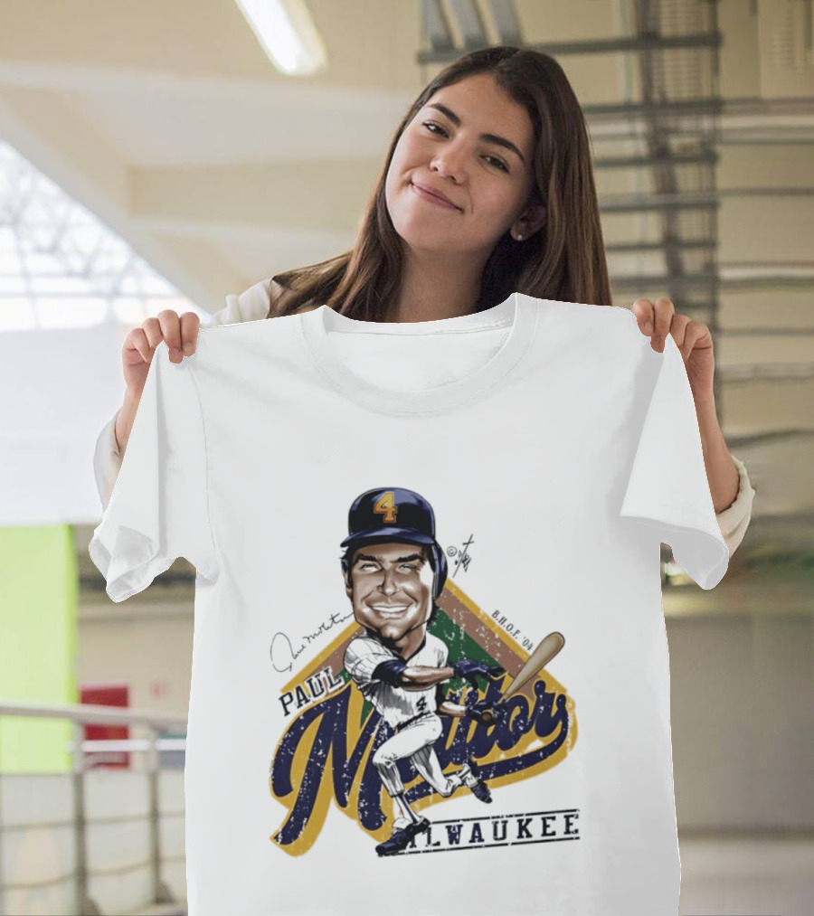 Paul Molitor Milwaukee Brewers Number 4 Bruce Stark Caricature HOF T-Shirt