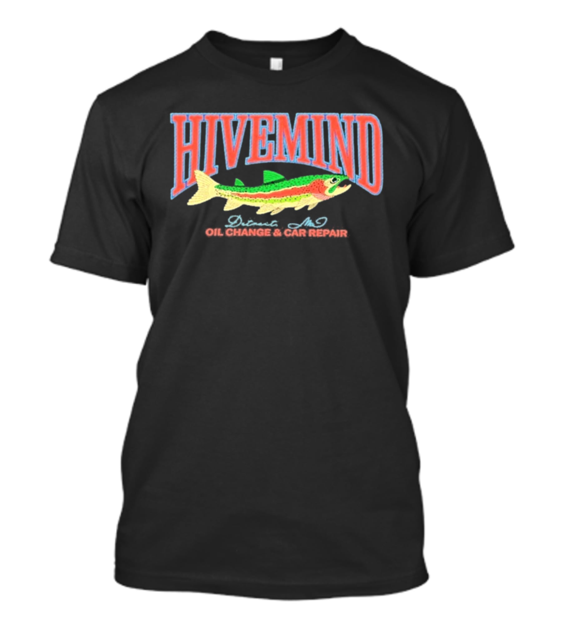 Hivemind Oil Change And Car Repair French Terry Stitched Fish T-Shirt