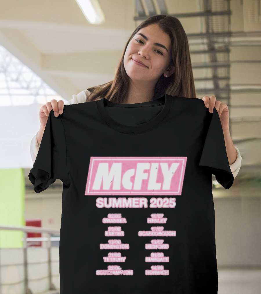 McFly Summer 2025 Tour Dates Swansea Exeter Donington Tetbury Southampton Henley Scarborough Bedford Margate Norwich T-Shirt