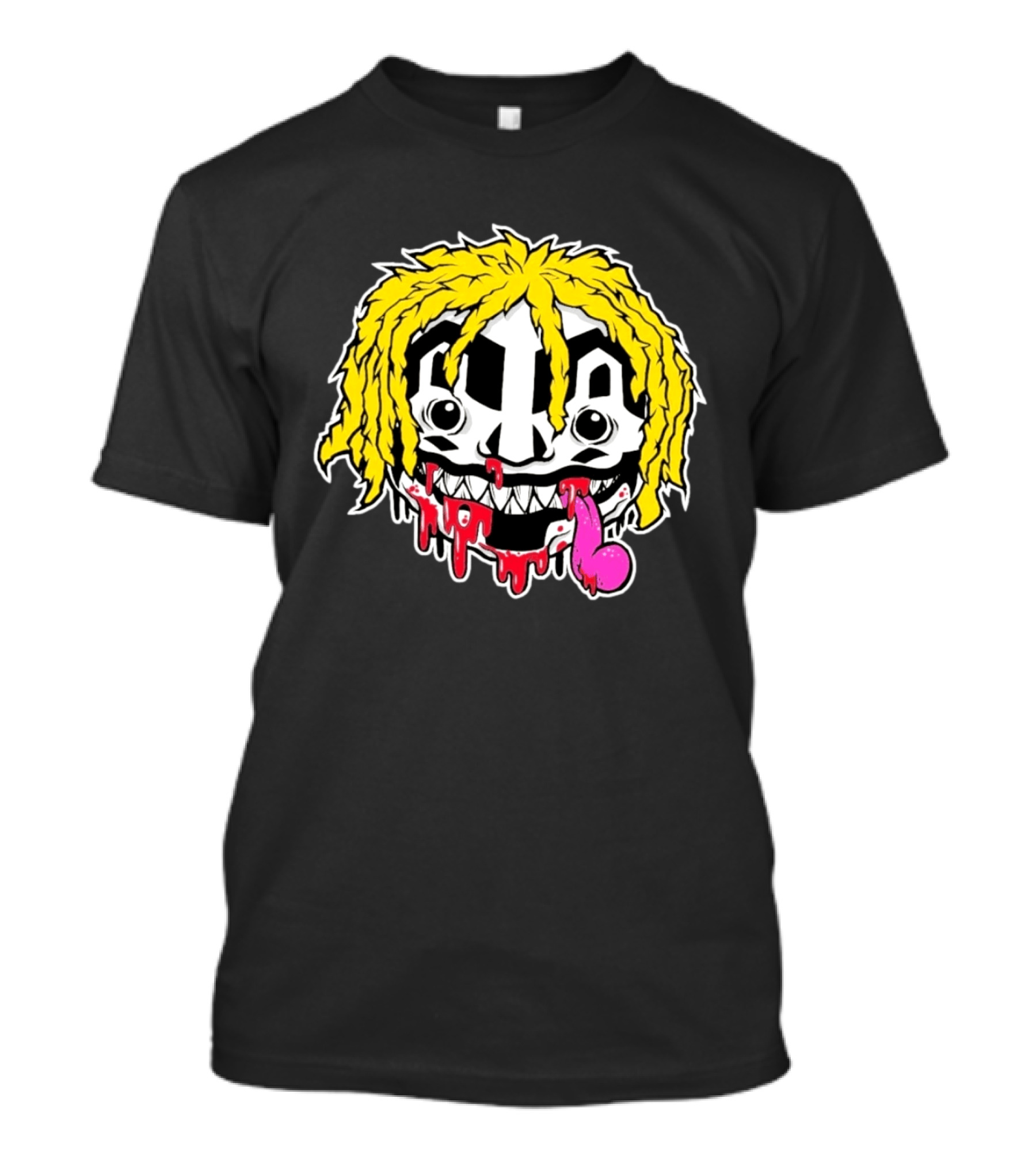 Ouija Macc Iveka Glob Dripping Smiley Face Yellow Hair Pink Tongue T-Shirt