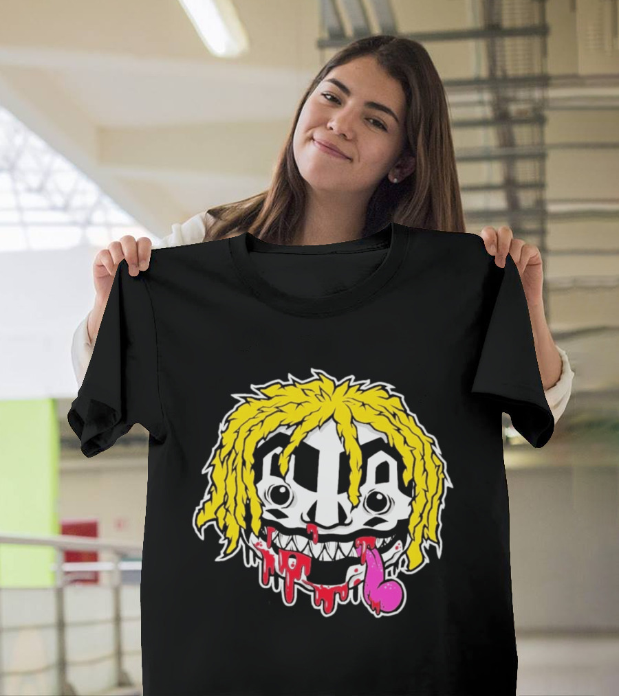 Ouija Macc Iveka Glob Dripping Smiley Face Yellow Hair Pink Tongue T-Shirt