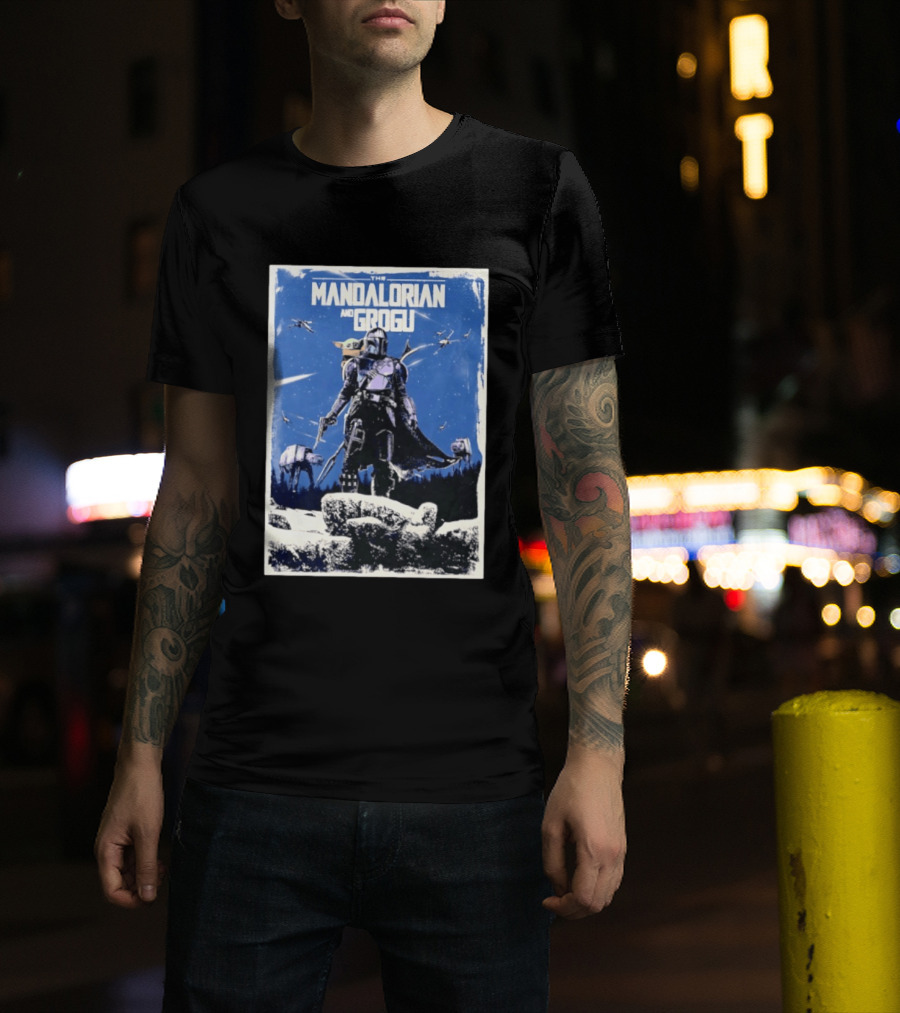 The Mandalorian And Grogu Star Wars Baby Yoda Scene With AT AT And X Wings T-Shirt