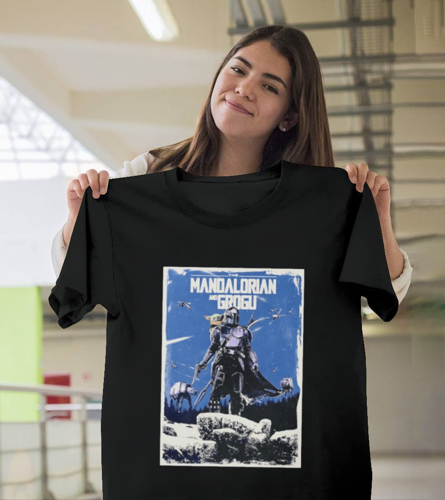 The Mandalorian And Grogu Star Wars Baby Yoda Scene With AT AT And X Wings T-Shirt