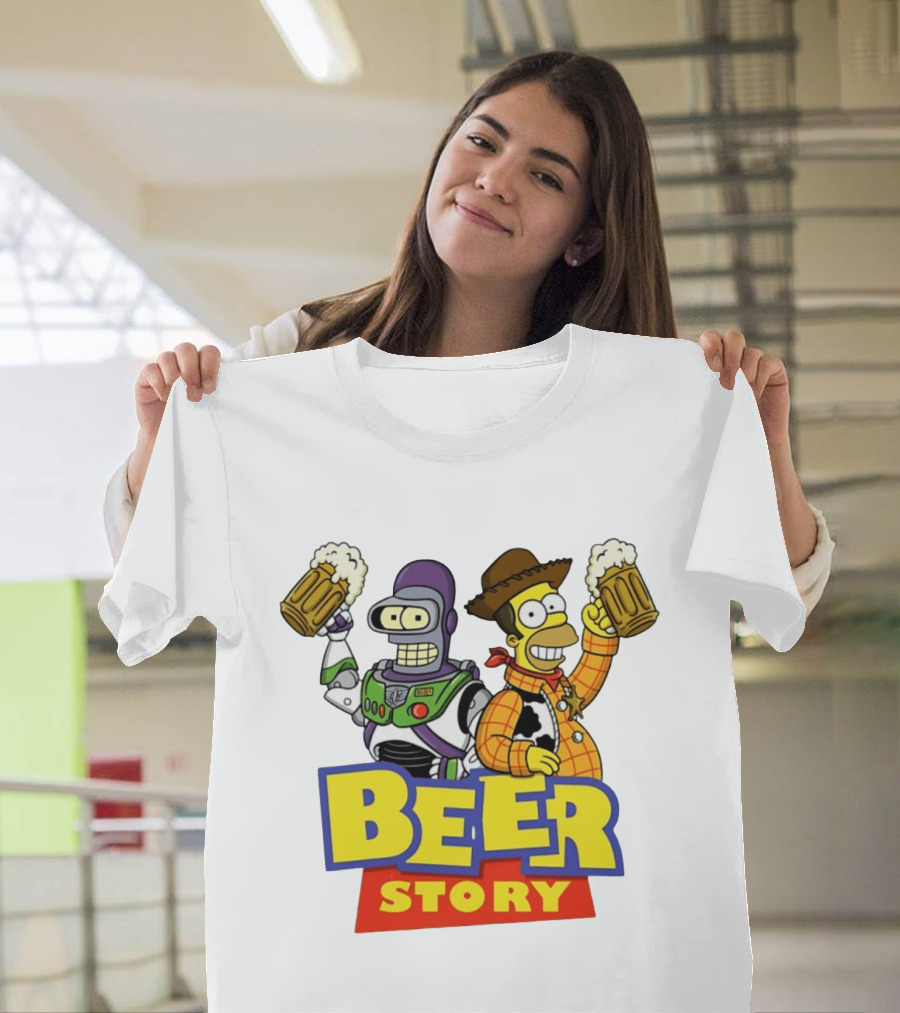 Bender Homer Simpson Beer Story Futurama Buzz Lightyear Woody T-Shirt
