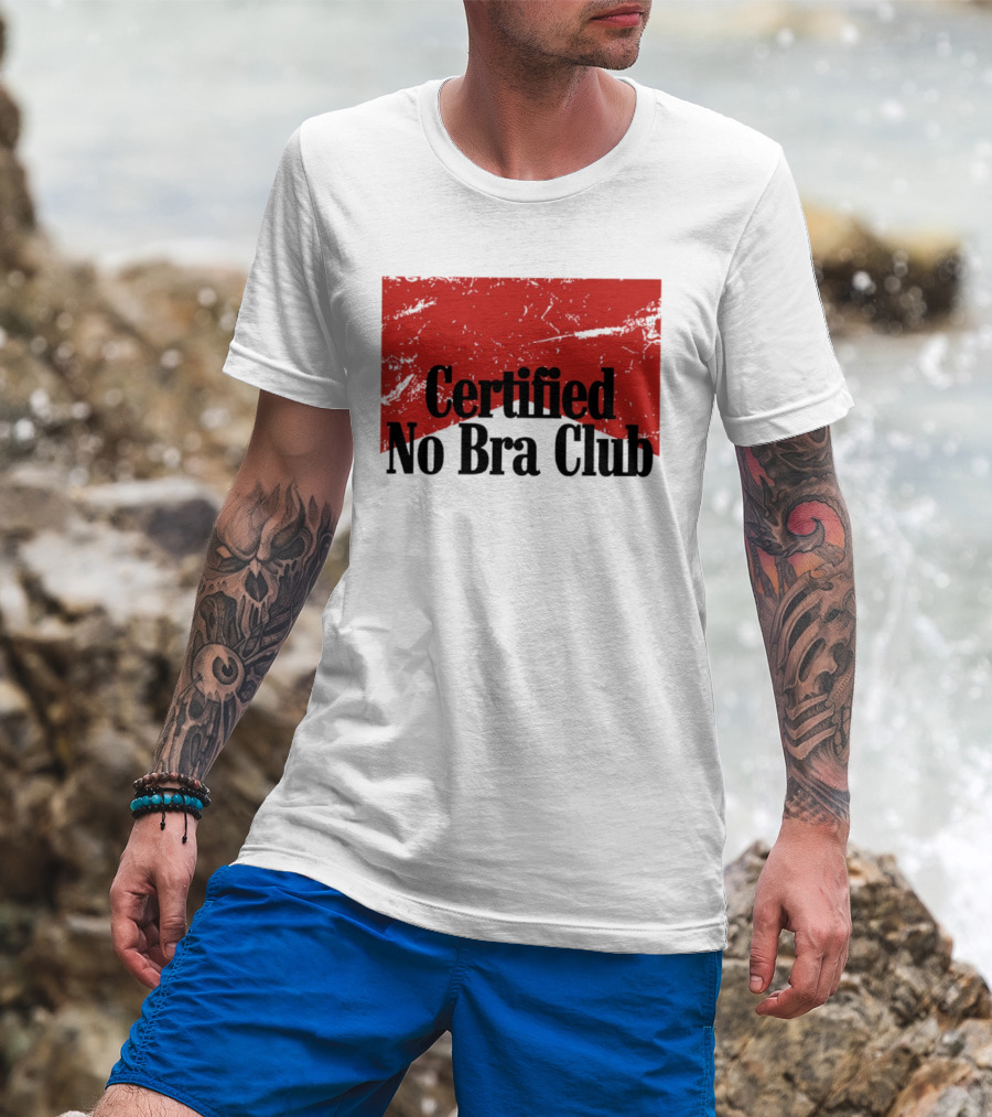 Certified No Bra Club Marlboro Parody Red Banner T-Shirt