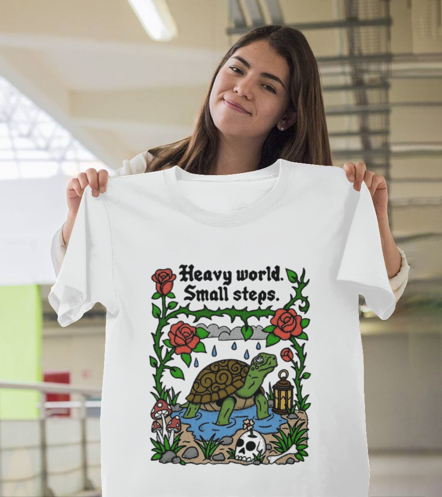 Heavy World Small Steps Turtle Lantern Roses T-Shirt