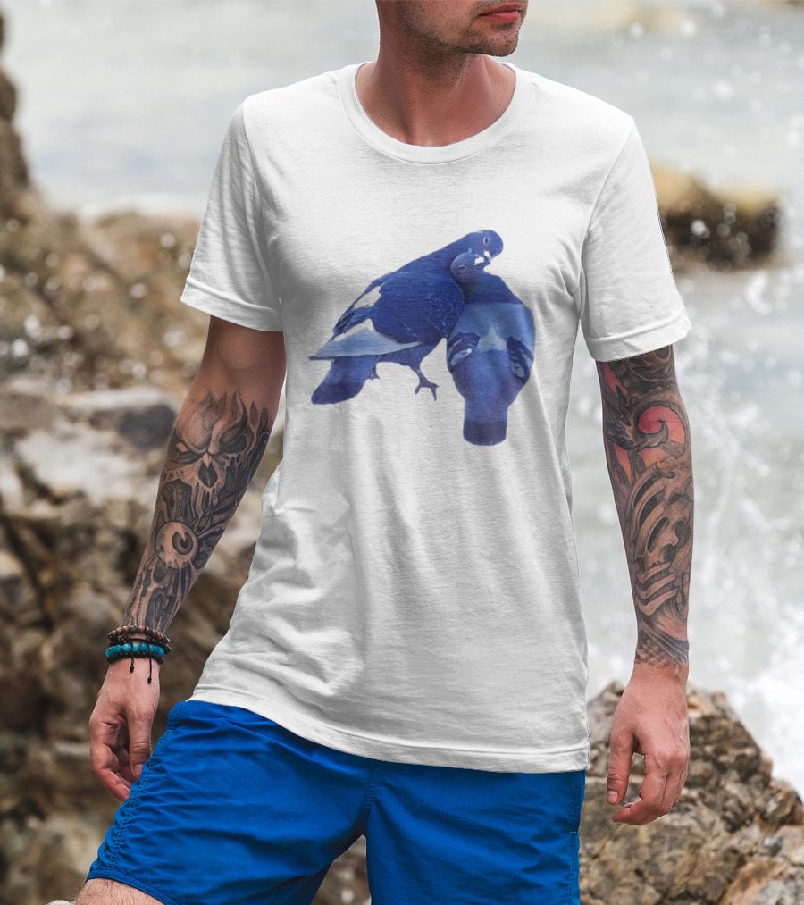 Love Doves Sports Banger Blue Pigeons Embrace T-Shirt