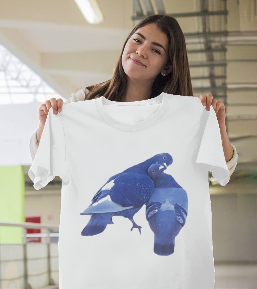 Love Doves Sports Banger Blue Pigeons Embrace T-Shirt