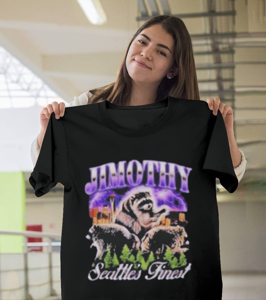 Jimothy Raccoon Seattle Skyline Adventure Forest Scene T-Shirt