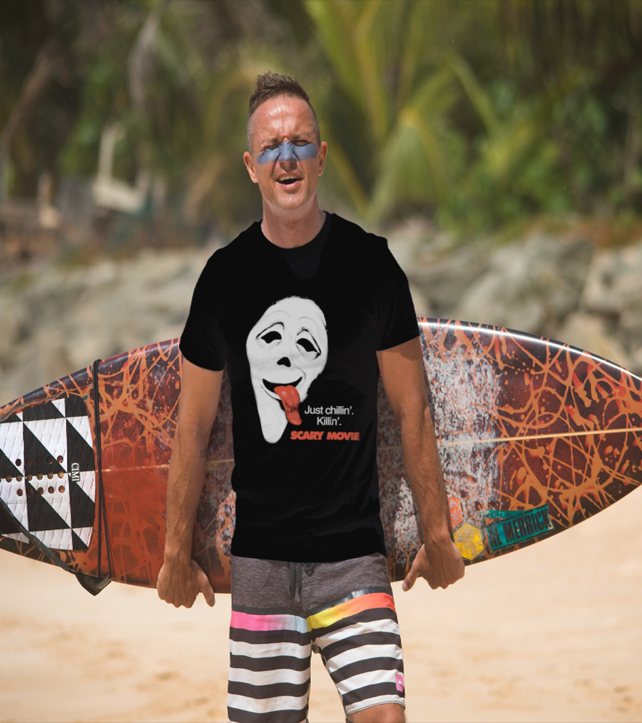 Just Chillin' Killin' Scary Movie Ghostface Mask With Red Tongue T-Shirt