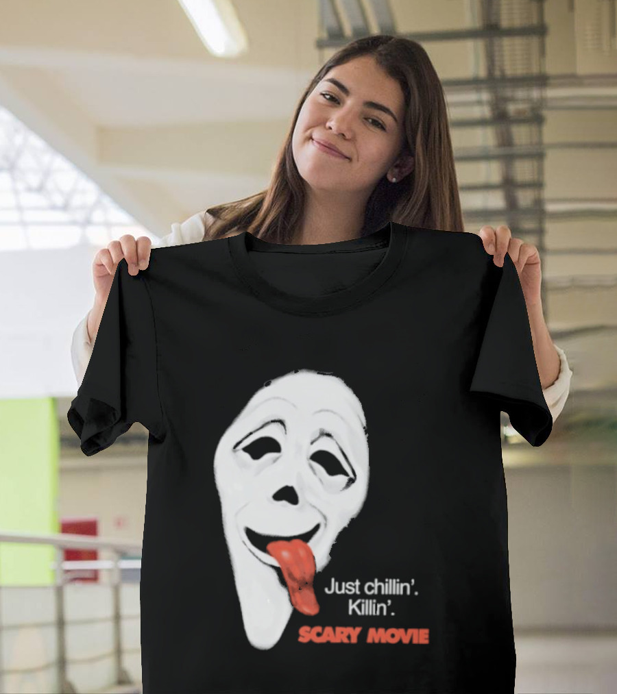 Just Chillin' Killin' Scary Movie Ghostface Mask With Red Tongue T-Shirt