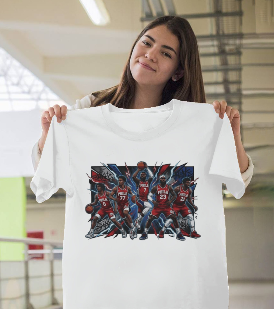Philadelphia 76ers Lebron James Jaylen Brown Joel Embiid VJ Edgecombe Tyrese Maxey Phila Red Jerseys Basketball Team T-Shirt